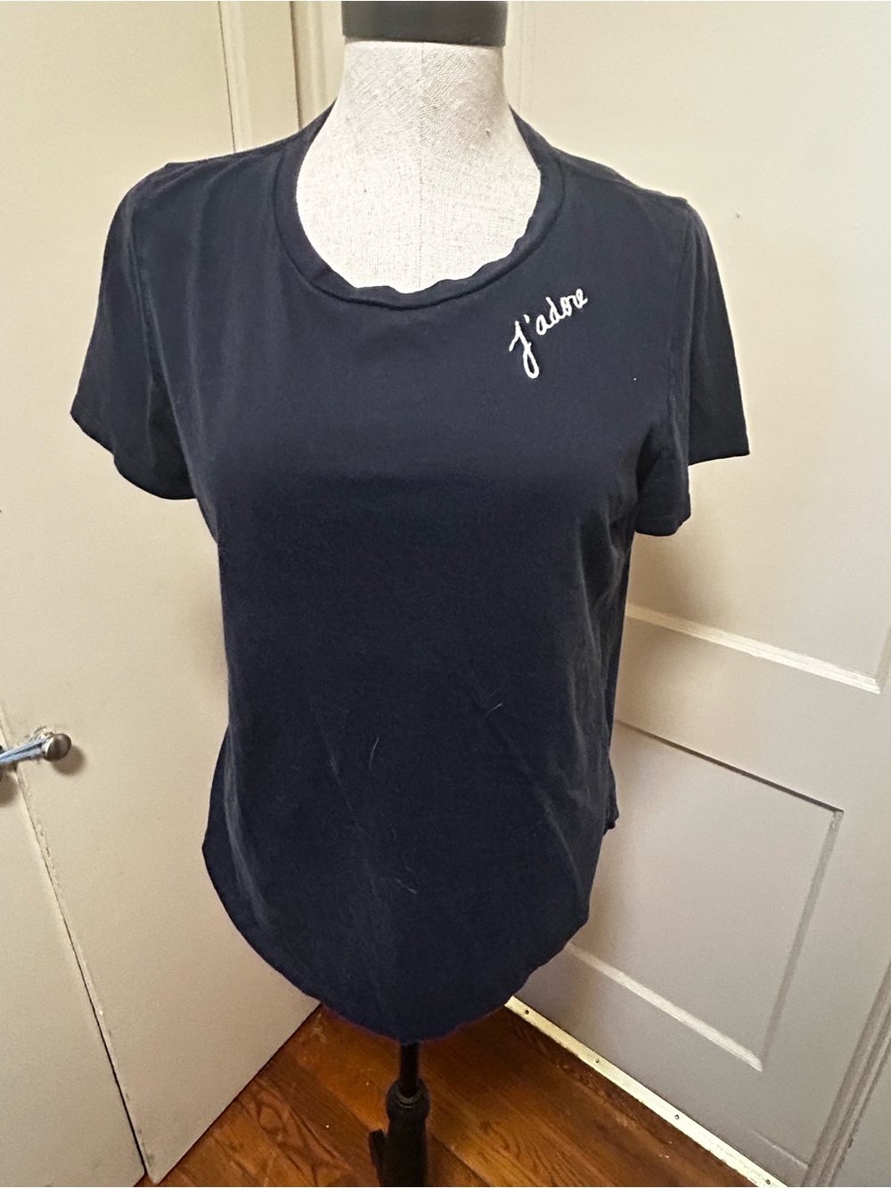 Banana Republic Black 'J'adore' Embroidered Crewneck Tee